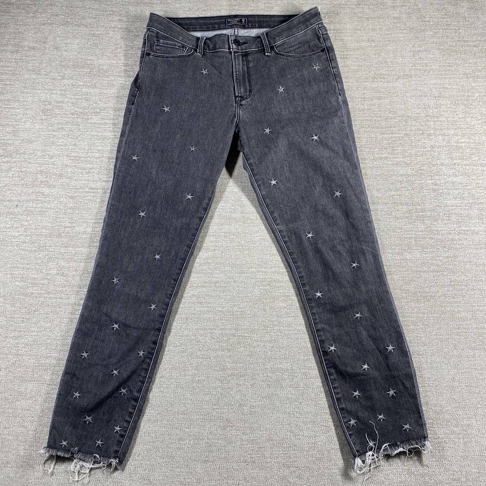 Abercrombie & Fitch Super Skinny Ankle Jean 29/8R Black Embroidered Star Raw Hem